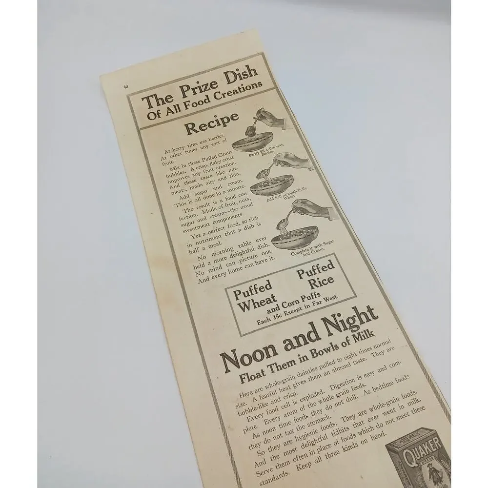 1910s Quaker Oats Company Puffed Wheat Warner's Rust Proof Corsets Print Ad Dog